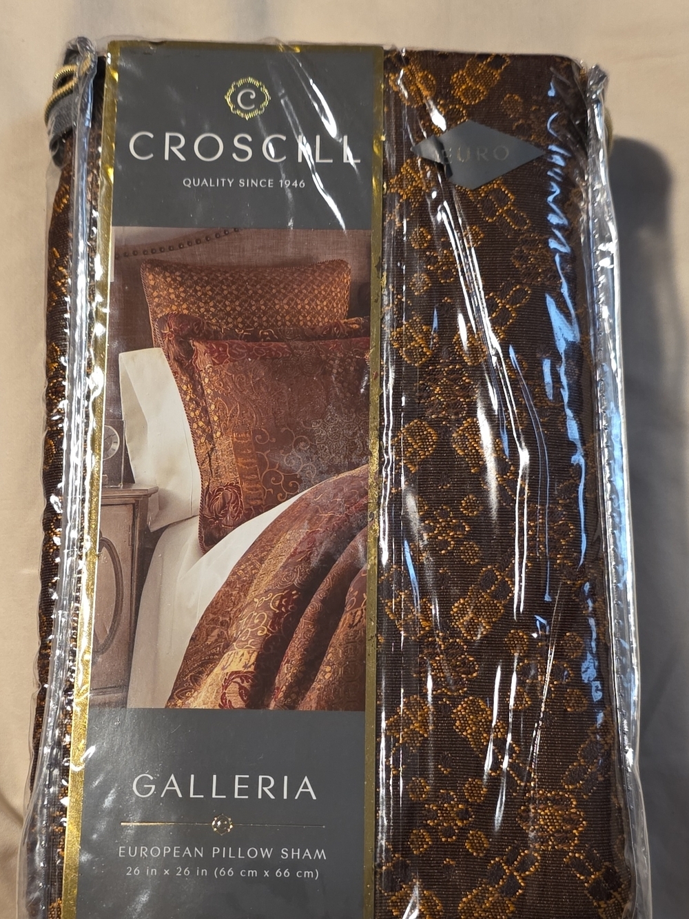 Croscill Galleria European Pillow Sham - Brown & Gold Jacquard